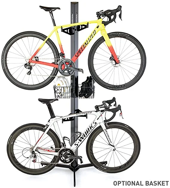 Double bike rack with storage basket Double bike rack with storage basket